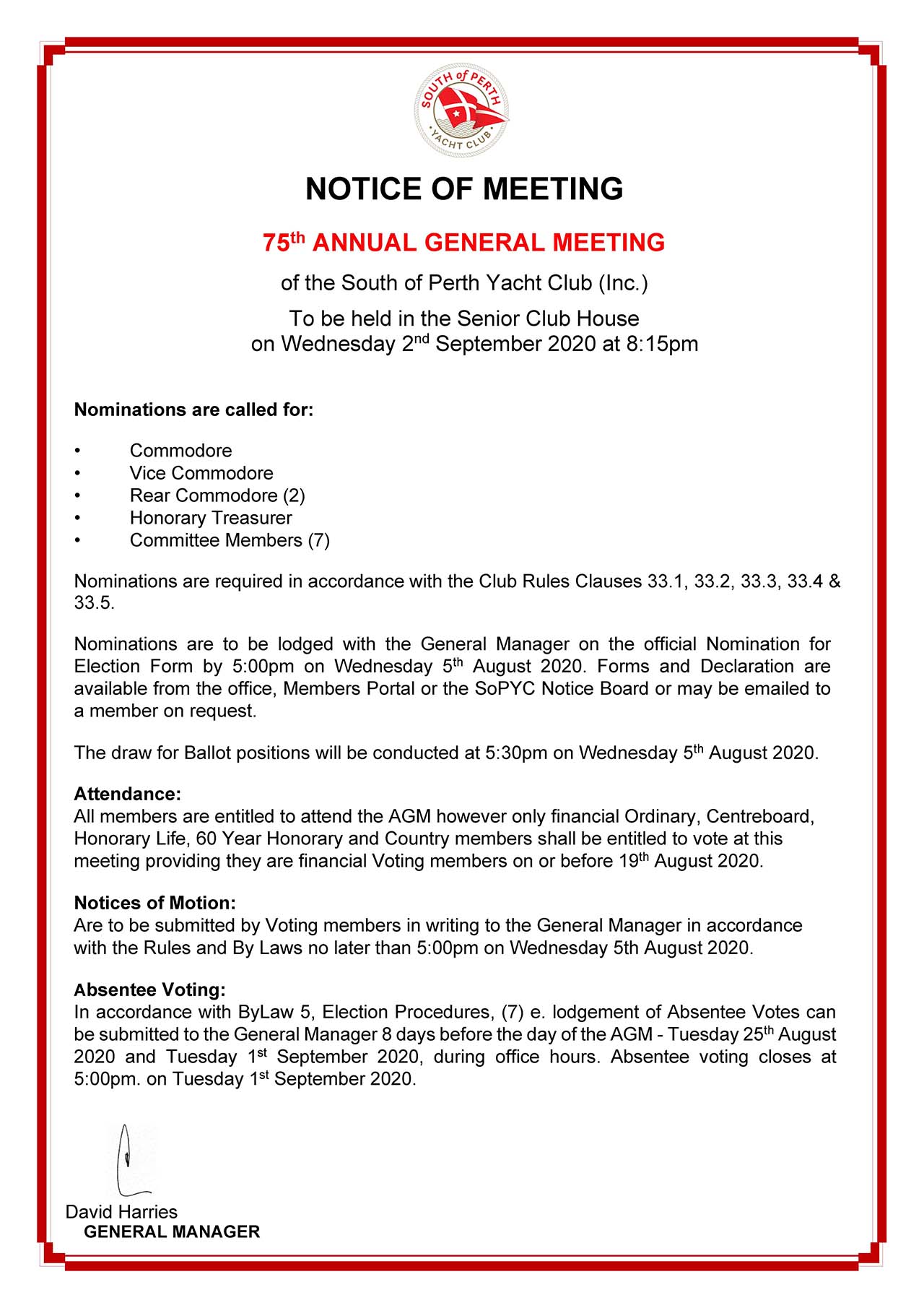 Notice to Members - AGM 2020