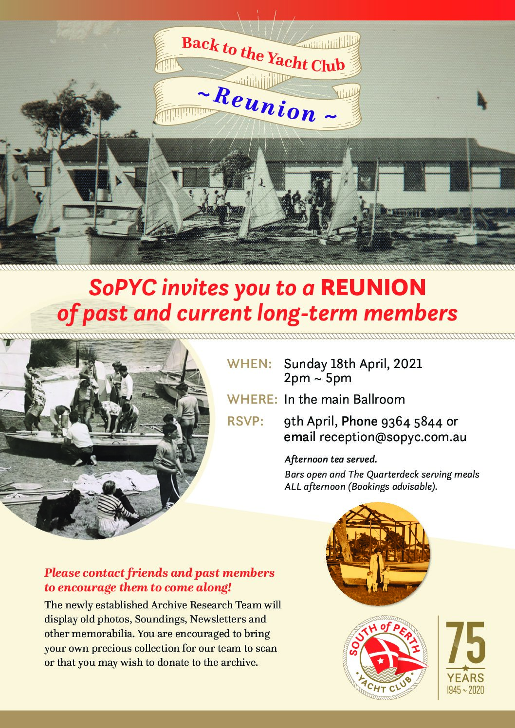 SoPYC 75 years Reunion - RSVP is essential. Book now!