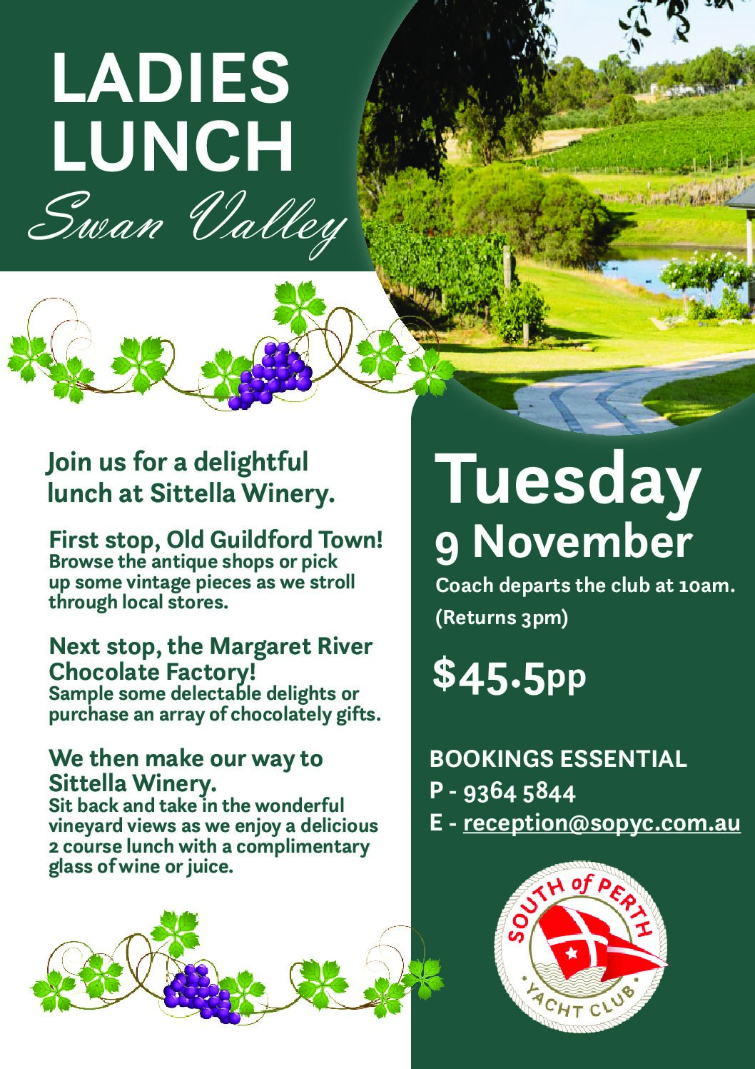 FULLY BOOKED- November Ladies Lunch- Swan Valley trip